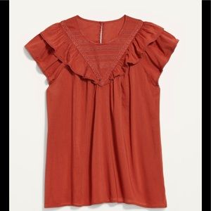 Old Navy Ruffled Lace-Trim Short-Sleeve Blouse for Women - XL